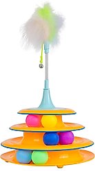 Catstages 2-in-1 Spring Interactive & Topper for Ball Track, Bat & Swat Spring Toy with Feathers & Bells Cat Toy, Blue