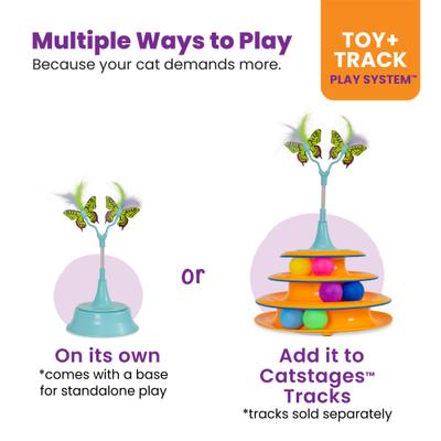 Show full view: Catstages 2-in-1 Flutter Interactive & Topper for Ball Track, Bat & Swat Bouncy Spring with Feathers & Butterflies Cat Toy, Blue slide 4 of 10