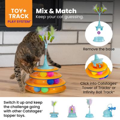 Show full view: Catstages 2-in-1 Flutter Interactive & Topper for Ball Track, Bat & Swat Bouncy Spring with Feathers & Butterflies Cat Toy, Blue slide 5 of 10