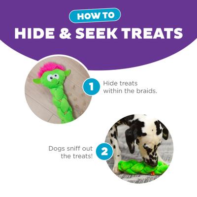 Show full view: Nina Ottosson by Outward Hound Twistiez Interactive Troll Plush Puzzle Dog Toy, Green slide 5 of 10