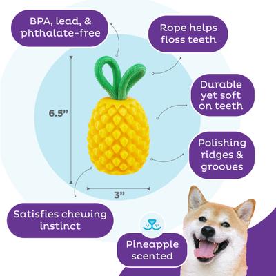 Show full view: Outward Hound Dental Pineapple 2-in-1 Interactive Dog Chew & Treat Dispensing Toy, Medium, Yellow slide 3 of 10