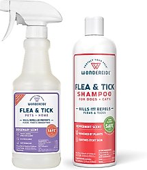 Wondercide Natural Flea & Tick with Essential Oils Shampoo, Peppermint, 12-fl oz bottle + Flea, Tick & Mosquito Spray for Dogs & Cats, Rosemary, 16-fl oz bottle