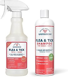 Wondercide Natural Flea & Tick with Essential Oils Shampoo, Peppermint, 12-fl oz bottle + Flea, Tick & Mosquito Spray for Dogs & Cats, Peppermint, 16-fl oz bottle