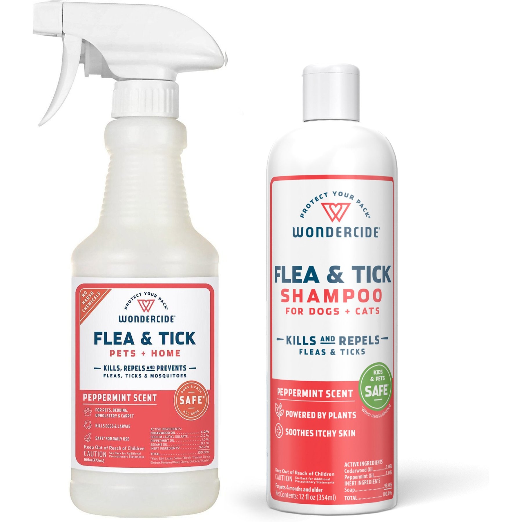 Wondercide Natural Flea & Tick with Essential Oils Shampoo, Peppermint, 12-fl oz bottle + Flea, Tick & Mosquito Spray for Dogs & Cats, Peppermint, 16-fl oz bottle