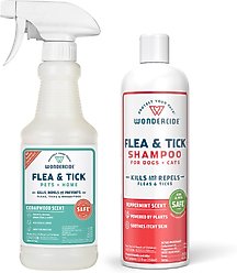 Wondercide Natural Flea & Tick with Essential Oils Shampoo, Peppermint, 12-fl oz bottle + Flea, Tick & Mosquito Spray for Dogs & Cats, Cedarwood, 16-fl oz bottle