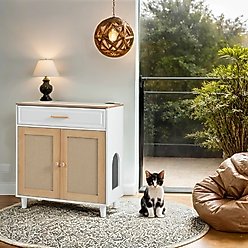 Cesicia Furniture Style Cat Litter Box Enclosure, White/Beige