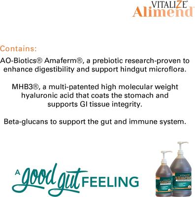 Show full view: Vitalize Alimend 24/7 Equine Stomach Comfort Liquid Horse Supplement, 64-fl oz bottle slide 5 of 6