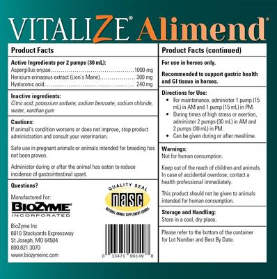 Show full view: Vitalize Alimend 24/7 Equine Stomach Comfort Liquid Horse Supplement, 64-fl oz bottle slide 2 of 6
