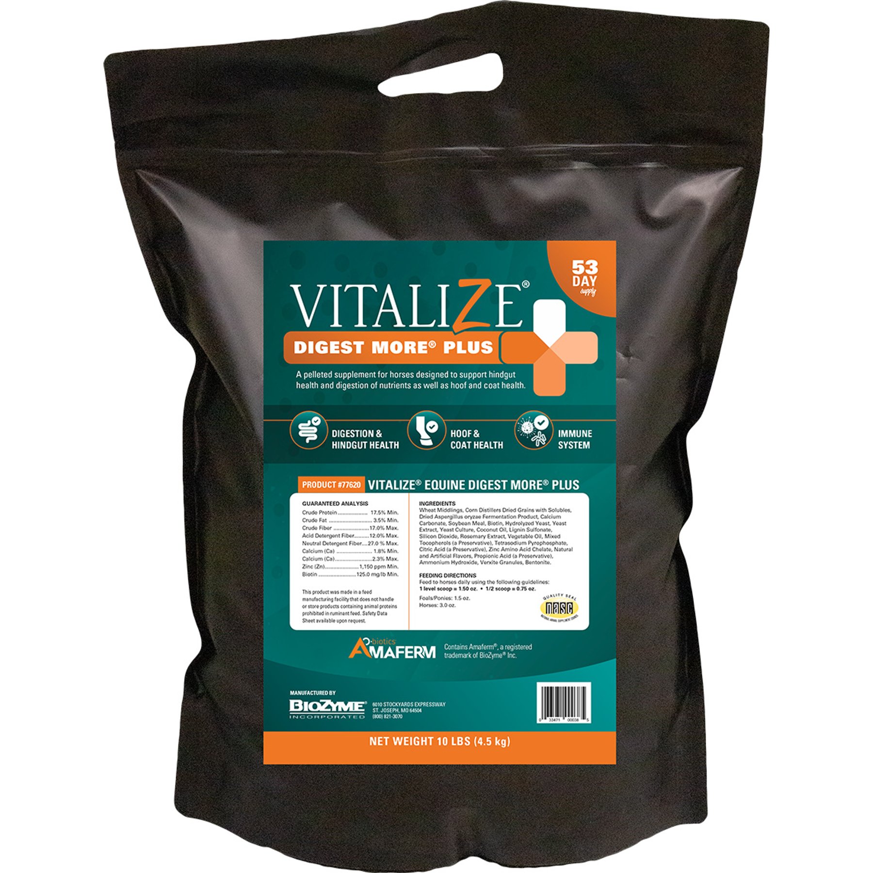 Vitalize Digest More Plus Pellets Horse Supplement, 10-lb bag, bundle of 3
