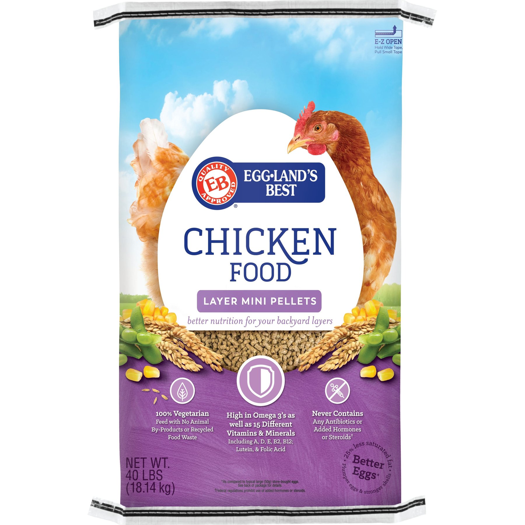 Eggland's Best 17% Protein Layer Mini-Pellets Chicken Feed, 40-lb bag