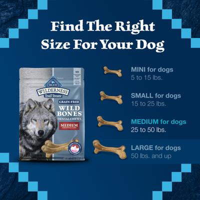 Show full view: Blue Buffalo Wilderness Wild Bones Grain-Free Medium Dental Dog Treats, 27-oz bag, count varies slide 7 of 12