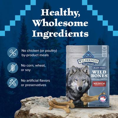 Show full view: Blue Buffalo Wilderness Wild Bones Grain-Free Medium Dental Dog Treats, 27-oz bag, count varies slide 8 of 12