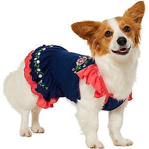 Frisco Embroidered Floral Dog & Cat Dress, Medium
