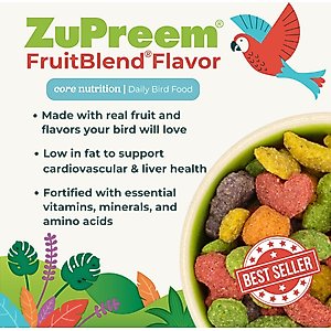 ZuPreem FruitBlend Flavor with Natural Flavors Daily Parrot & Conure Bird Food, 3.5-lb bag