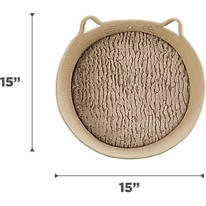 Catstages Retreat 2-in-1 Bolster with Removable Cover, Cushion, Plush & Cotton Rope Cat Bed, Tan