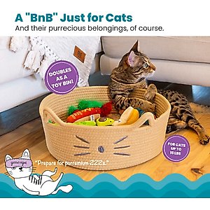 Catstages Retreat 2-in-1 Bolster with Removable Cover, Cushion, Plush & Cotton Rope Cat Bed, Tan