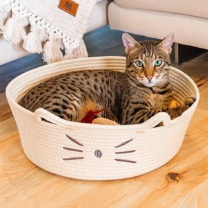 Catstages Retreat 2-in-1 Bolster with Removable Cover, Cushion, Plush & Cotton Rope Cat Bed, White