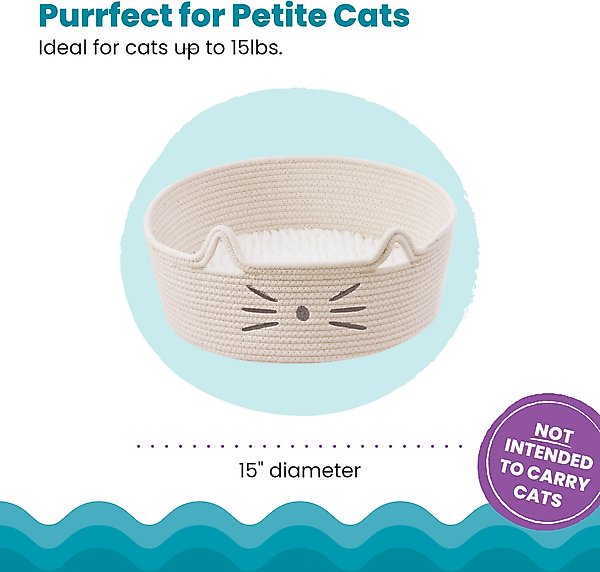 Show full view: Catstages Retreat 2-in-1 Bolster with Removable Cover, Cushion, Plush & Cotton Rope Cat Bed, White slide 5 of 11
