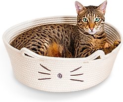 Catstages Retreat 2-in-1 Bolster with Removable Cover, Cushion, Plush & Cotton Rope Cat Bed, White