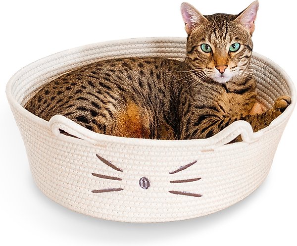 Show full view: Catstages Retreat 2-in-1 Bolster with Removable Cover, Cushion, Plush & Cotton Rope Cat Bed, White slide 1 of 11