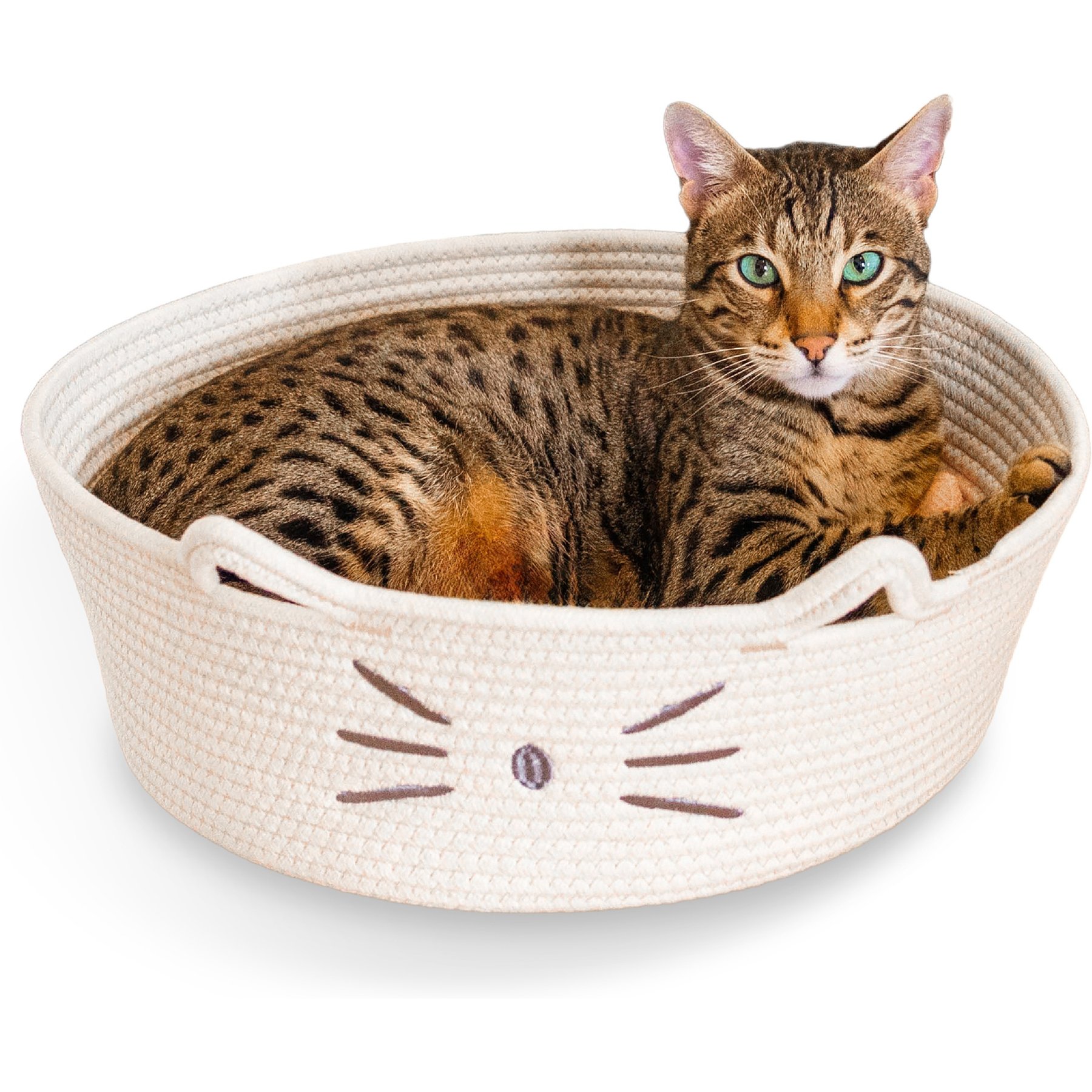 Catstages Retreat 2-in-1 Bolster with Removable Cover, Cushion, Plush & Cotton Rope Cat Bed, White