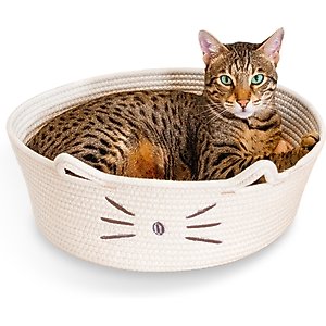 Catstages Retreat 2-in-1 Bolster with Removable Cover, Cushion, Plush & Cotton Rope Cat Bed, White