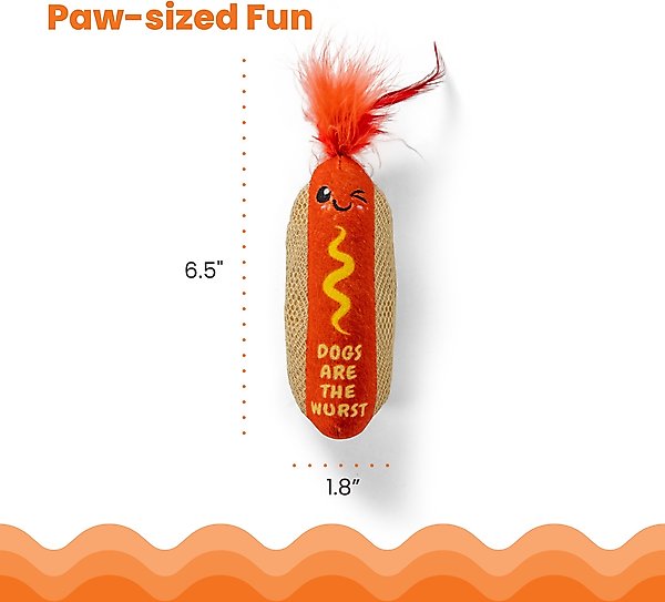 Show full view: Catstages Hot Dog Themed Stuffed Kicker & Dental Cat Toy with Catnip, Brown slide 5 of 10