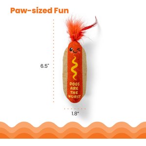 Catstages Hot Dog Themed Stuffed Kicker & Dental Cat Toy with Catnip, Brown