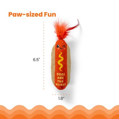 Show full view: Catstages Hot Dog Themed Stuffed Kicker & Dental Cat Toy with Catnip, Brown slide 5 of 10