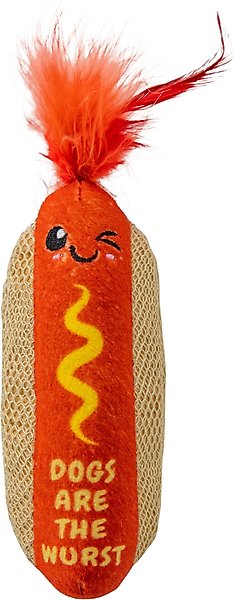 Show full view: Catstages Hot Dog Themed Stuffed Kicker & Dental Cat Toy with Catnip, Brown slide 1 of 10
