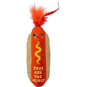 Catstages Hot Dog Themed Stuffed Kicker & Dental Cat Toy with Catnip, Brown