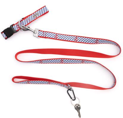 Show full view: The Worthy Dog Navy Stripe Anchors Dog Leash, Navy, Large: 5-ft long, 1-in wide slide 5 of 5