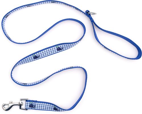 Show full view: The Worthy Dog Gingham Whales Dog Leash, Blue, Large: 5-ft long, 1-in wide slide 3 of 4