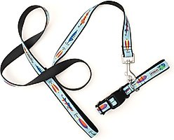 The Worthy Dog Gone Fishin' Dog Collar, Blue, Small: 8 to 14-in neck, 5/8-in wide slide 2 of 3