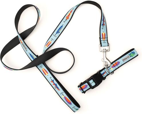 Show full view: The Worthy Dog Gone Fishin' Dog Collar, Blue, X-Small: 5 to 11-in neck, 1/2-in wide slide 3 of 4