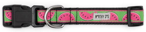 Show full view: The Worthy Dog Watermelon Dog Collar, Green, Medium: 11 to 17-in neck, 1-in wide slide 2 of 3
