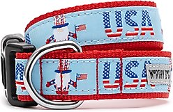 The Worthy Dog Uncle Sam Gnome Dog Collar, Red/White/Blue, X-Large: 17 to 23-in neck, 1-in wide