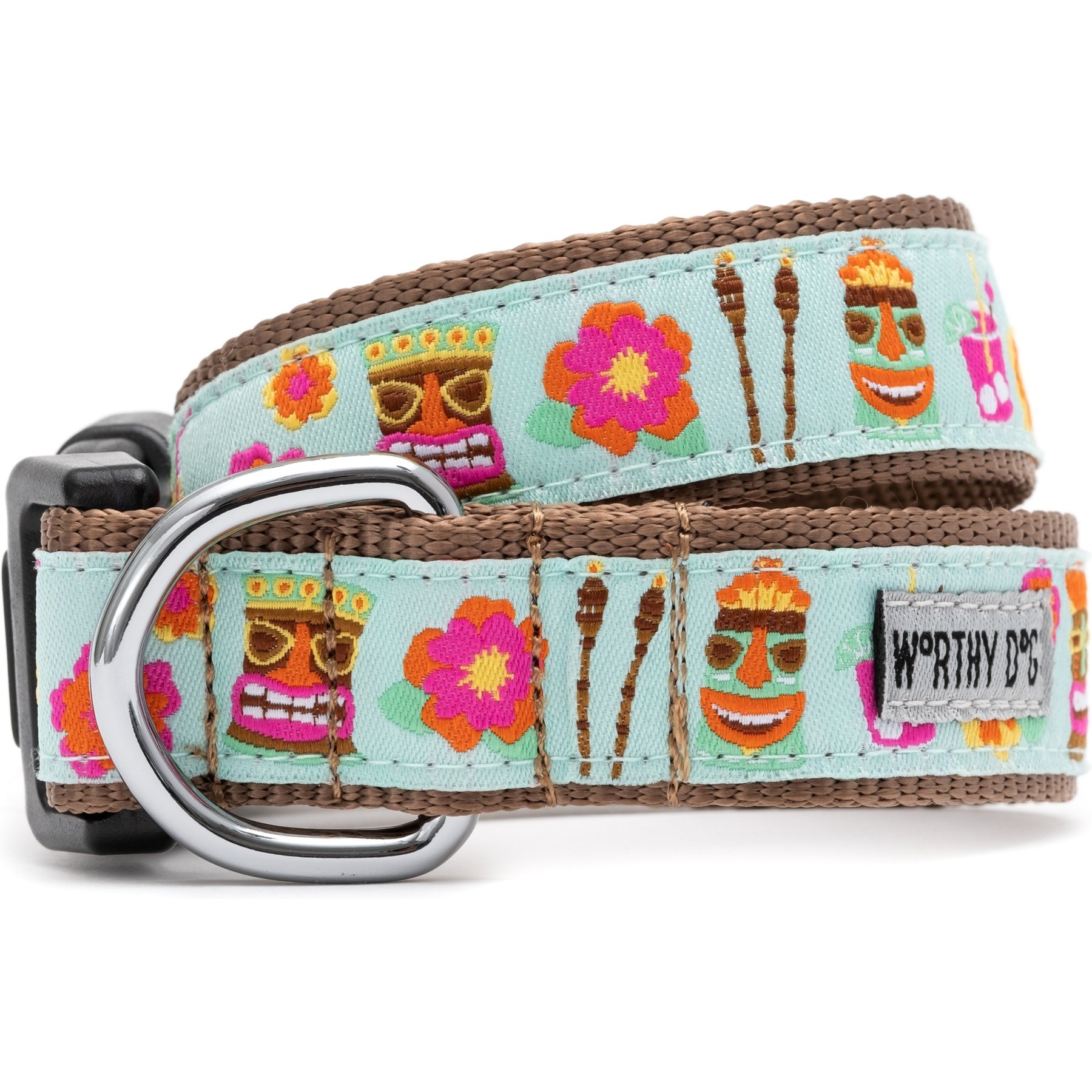 The Worthy Dog Tiki Time Dog Collar, Blue, X-Small: 5 to 11-in neck, 1/2-in wide