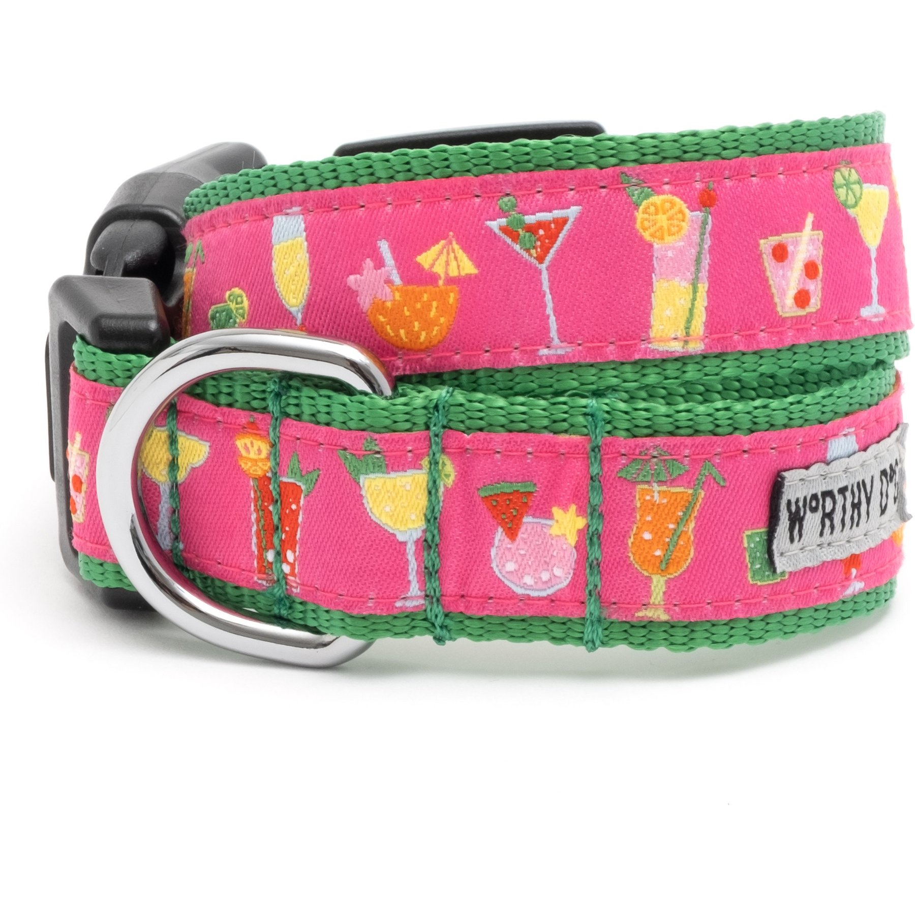 The Worthy Dog Summer Cheer Dog Collar, Fuchsia, Medium: 11 to 17-in neck, 1-in wide