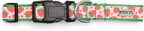 Show full view: The Worthy Dog Strawberries Dog Collar, Pink, Medium: 11 to 17-in neck, 1-in wide slide 3 of 4