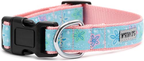 Show full view: The Worthy Dog Starfish Floral Dog Collar, Blue, X-Large: 17 to 23-in neck, 1-in wide slide 2 of 3