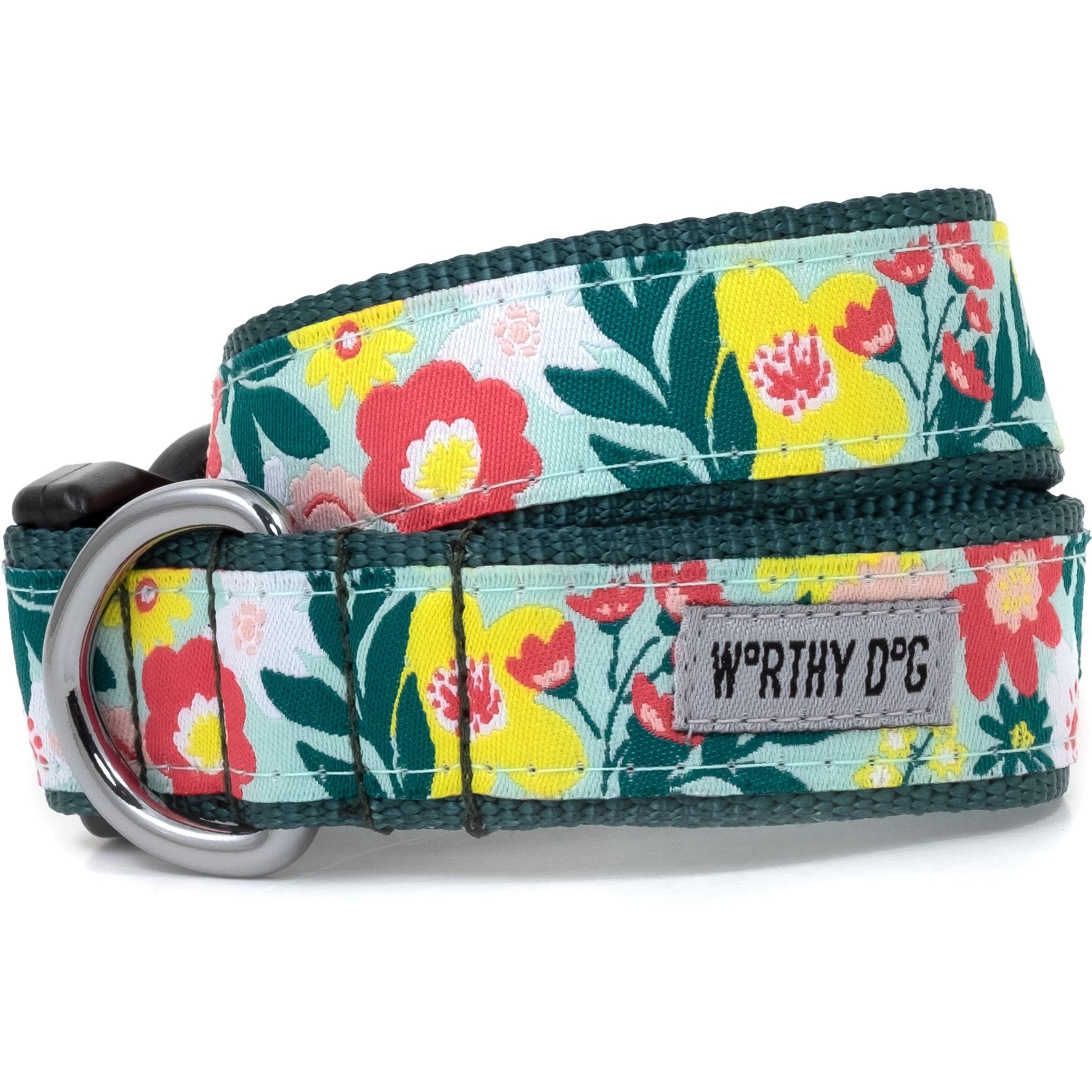 The Worthy Dog Spring Bouquet Dog Collar, Green, Large: 14 to 20-in neck, 1-in wide