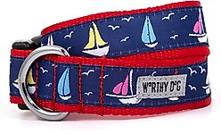 The Worthy Dog Sailboats Dog Collar, Navy, Medium: 11 to 17-in neck, 1-in wide