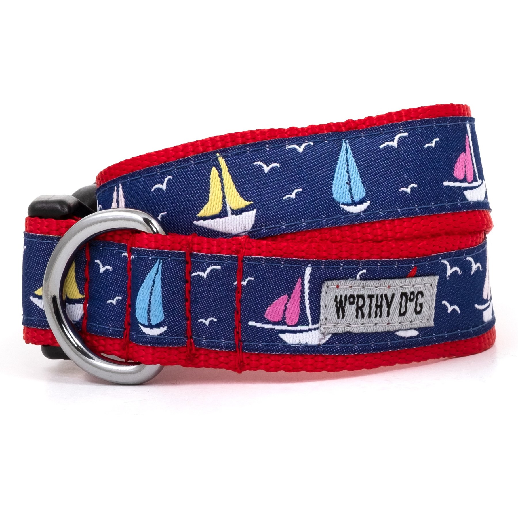 The Worthy Dog Sailboats Dog Collar, Navy, Medium: 11 to 17-in neck, 1-in wide