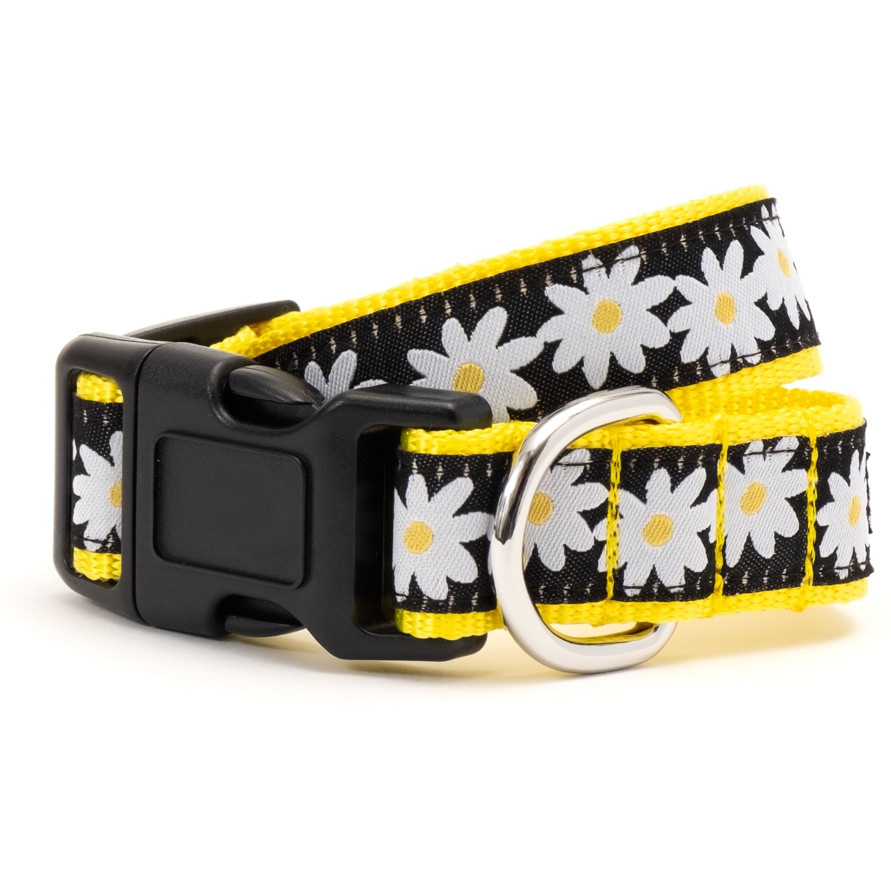 The Worthy Dog Lazy Daisy Dog Collar, Black, Medium: 11 to 17-in neck, 1-in wide