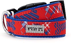 The Worthy Dog Preppy Bones Dog Collar, Red/White/Blue, Small: 8 to 14-in neck, 5/8-in wide