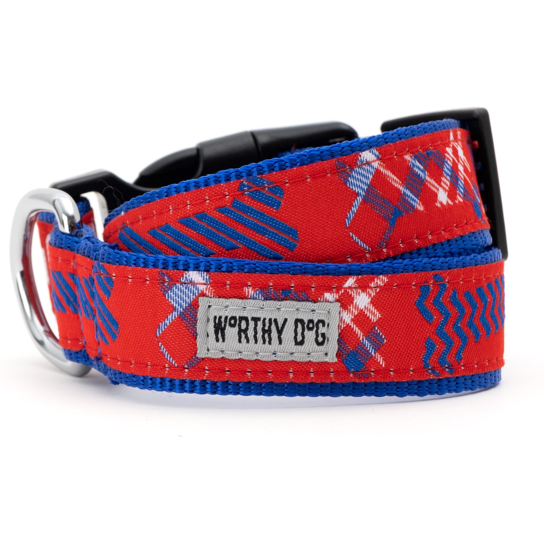 The Worthy Dog Preppy Bones Dog Collar, Red/White/Blue, X-Small: 5 to 11-in neck, 1/2-in wide