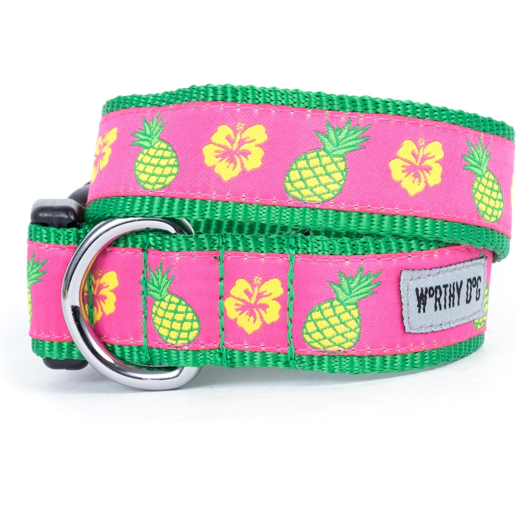 The Worthy Dog Pineapples Dog Collar, Pink, X-Small: 5 to 11-in neck, 1/2-in wide