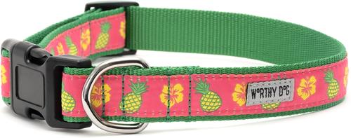 Show full view: The Worthy Dog Pineapples Dog Collar, Pink, Medium: 11 to 17-in neck, 1-in wide slide 3 of 3