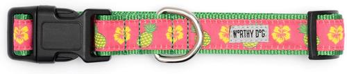 Show full view: The Worthy Dog Pineapples Dog Collar, Pink, Medium: 11 to 17-in neck, 1-in wide slide 2 of 3
